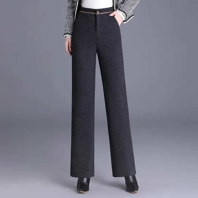 垂感裤子阔腿裤女秋冬款加厚毛呢糯米裤新款直筒裤高腰百搭休闲裤