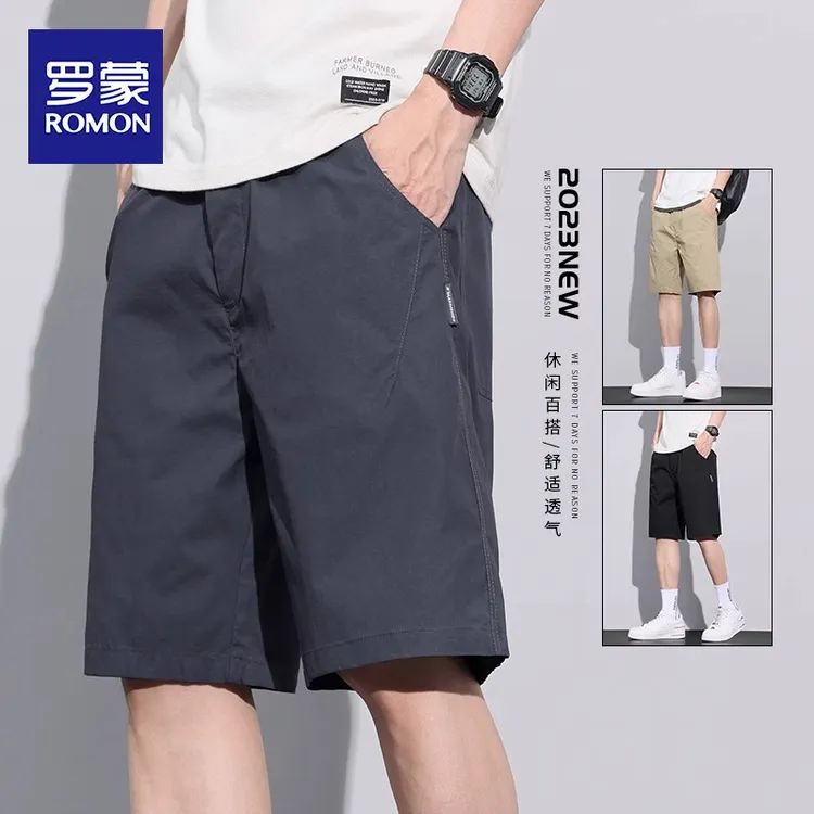罗蒙五分休闲短裤男士夏季薄款外穿宽松直筒冰丝速干运动潮流中裤
