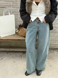 【NO退NO换】韩国丨冬季经典复古美式宝藏直筒牛仔裤