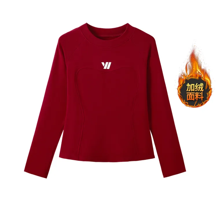 秋冬广场舞服装新款圆领印花加绒弹力修身长袖棉运动跳舞蹈团体衣