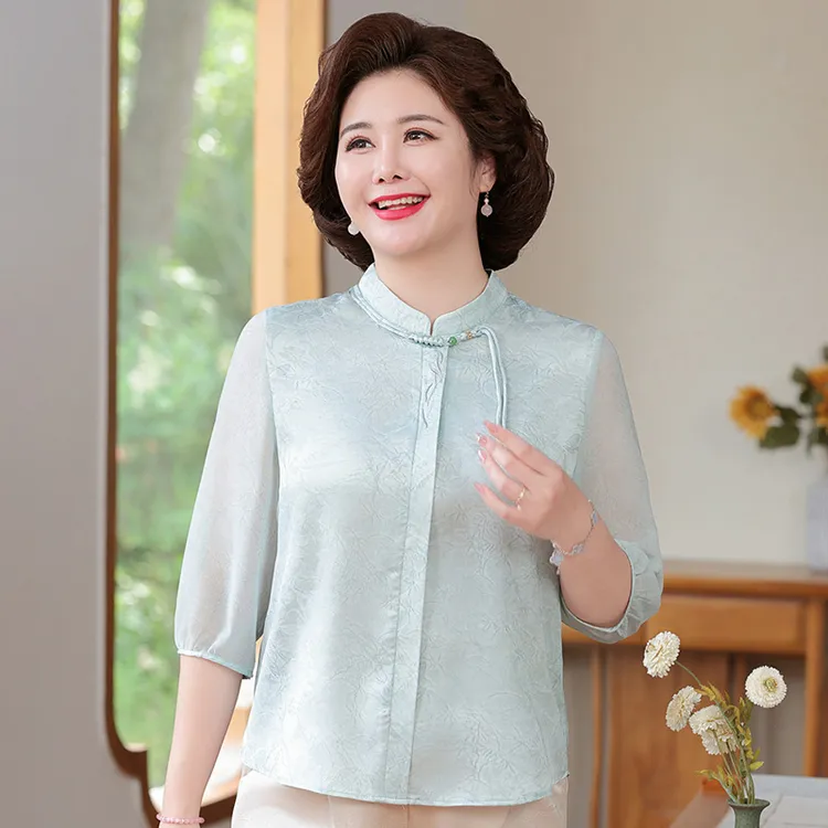 奶奶装夏季套装新中式衬衫中老年人女装妈妈上衣老太太夏装衣服女