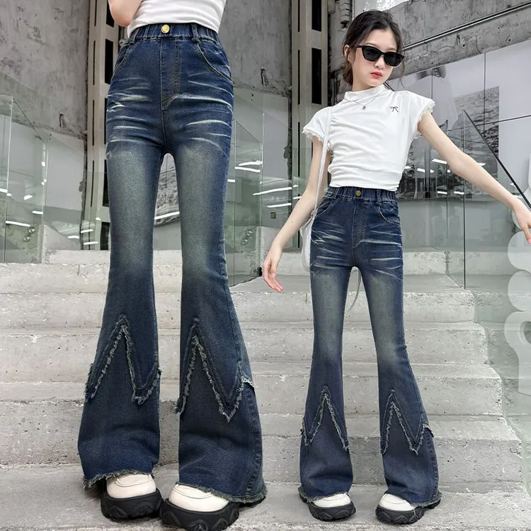 女童喇叭裤夏季薄款2025新款儿童洋气时髦裤子修身洋气大童微喇裤