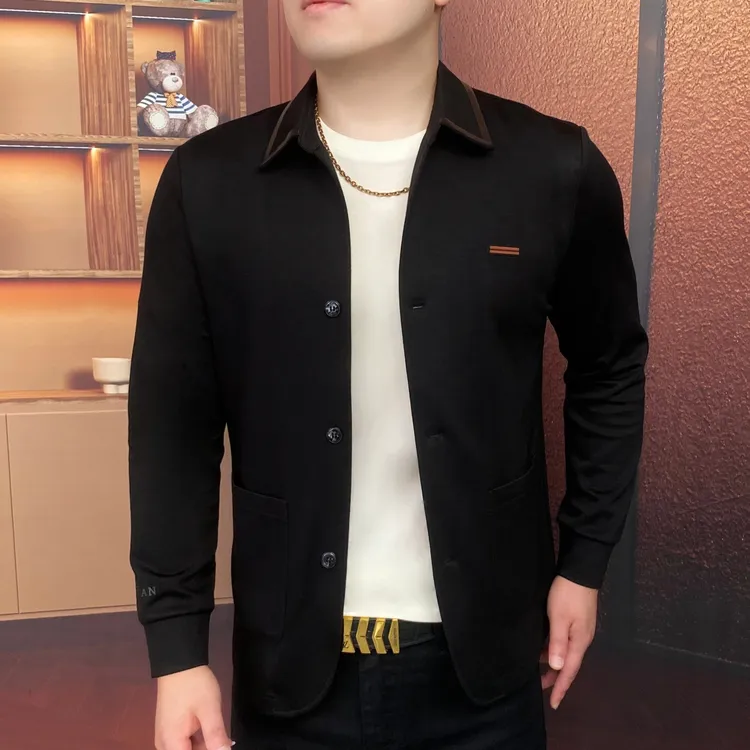 （简奢黑调）秋季修身休闲夹克外套百搭商务男士时尚轻奢高端简约