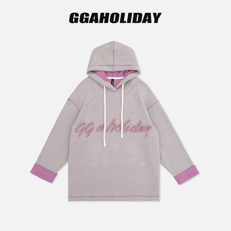 GGAHOLIDAY时尚休闲连帽宽松百搭潮流长袖针织拼接卫衣-154014
