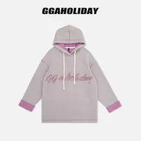GGAHOLIDAY时尚休闲连帽宽松百搭潮流长袖针织拼接卫衣-154014