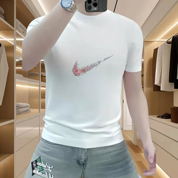 潮流男士格子修身轻奢春夏运动T恤短袖休闲夏季运动打底T恤半袖