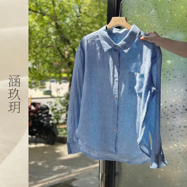 涵玖玥▪100%色织黄金纱雨露麻【套结衬衫】轻薄透气款上衣鲤-x870