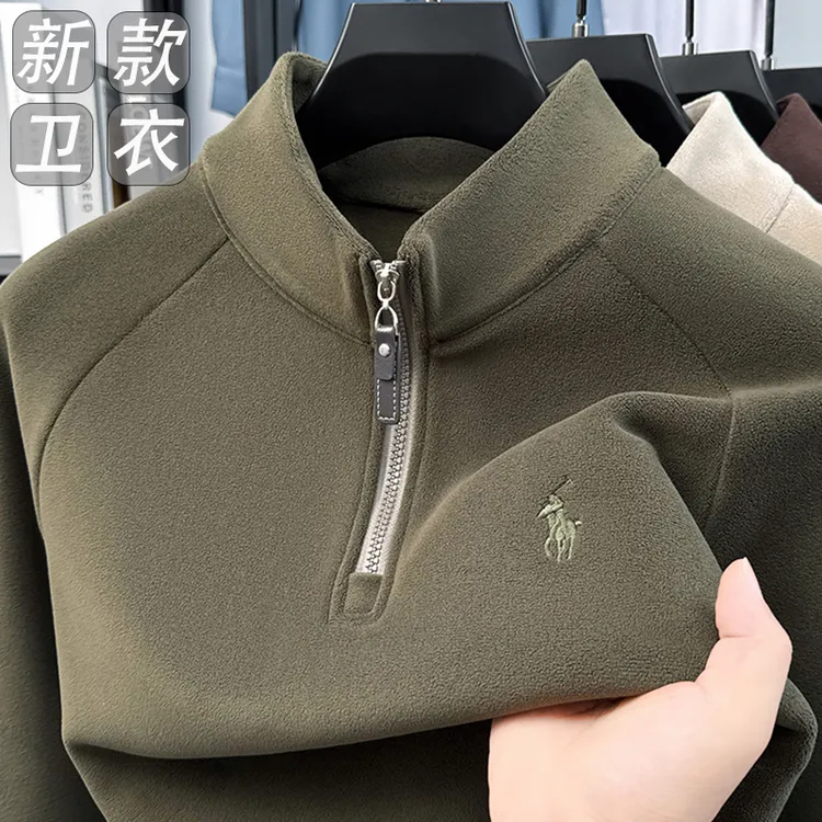 奥莱专柜刺绣秋冬立领奥粒绒拉链男士卫衣休闲户外羊毛保暖长袖