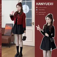 ENYU/小个子2025新款韩版小香风短款外套显瘦连衣裙两件套