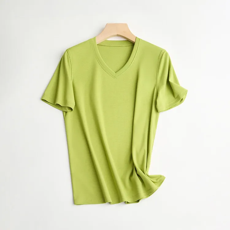 液氨醋酸匹马棉凉感T恤夏季纯色百搭短袖V领