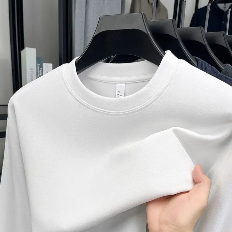 纯色斜纹德绒卫衣男士秋季新款百搭打底衫男时尚休闲上衣