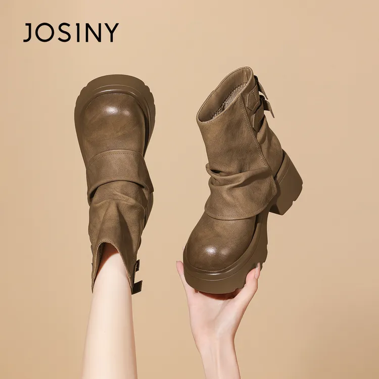 卓诗尼厚底马丁靴2025秋冬新款加绒美拉德短靴爆款阔腿裤堆堆靴子商品图