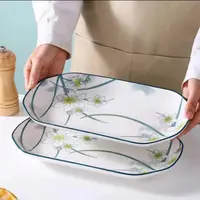 2只12英寸水仙花大鱼盘家用盘子长:30.8cm宽:18cm高3.8cm破损补发