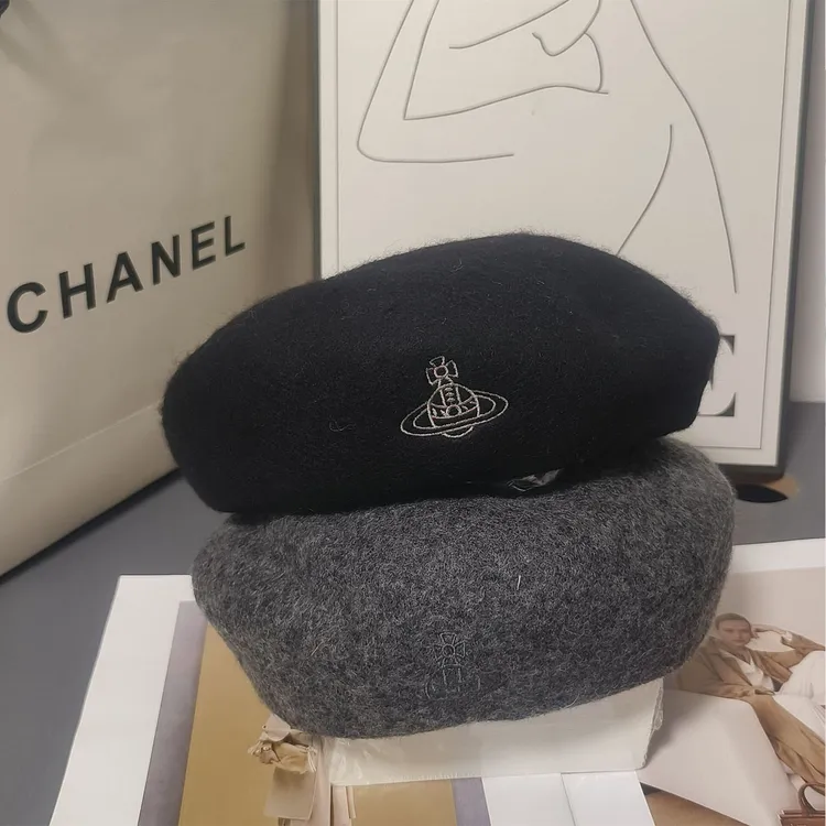 西太后羊毛土星刺绣贝雷帽子女秋冬英伦画家帽显脸小时尚蓓蕾帽潮