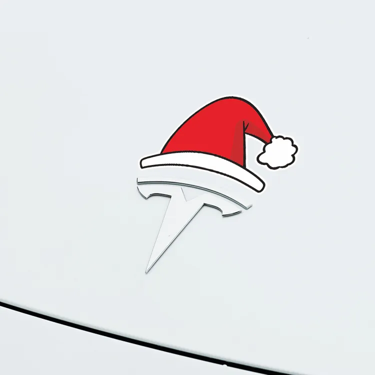 2026特斯拉圣诞节帽子贴纸Model3/y车标贴改装可爱小红帽前标装饰