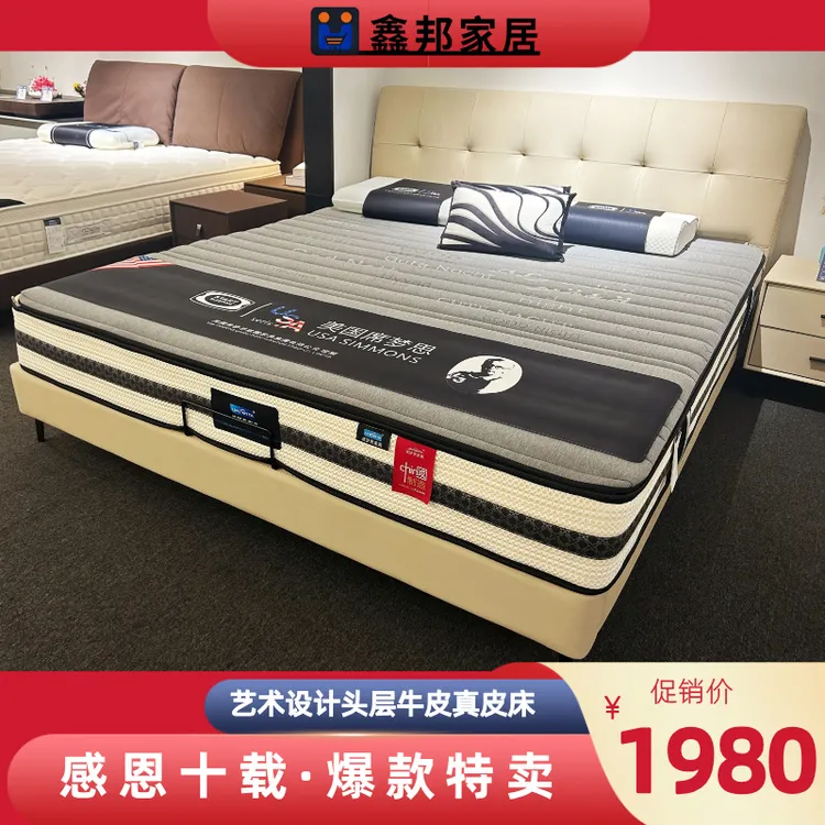 艺术设计头层牛皮真皮床 实木框架钢木排骨架 舒适睡眠时尚高级床