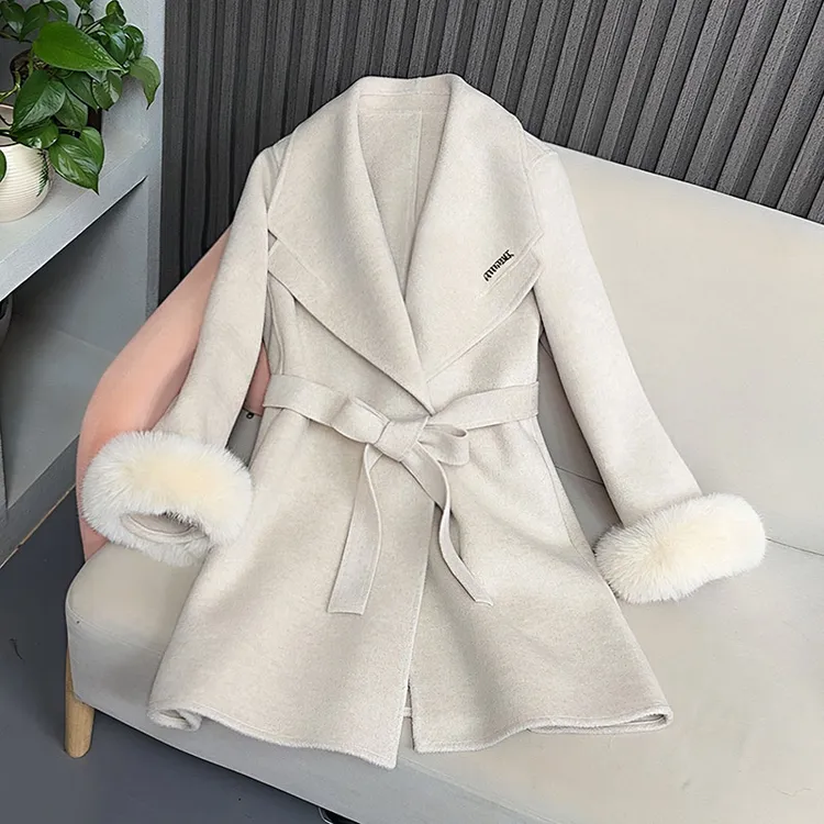 2026秋冬季新款双面羊毛毛毛袖大衣女中长款羊毛呢子宽松韩版外套