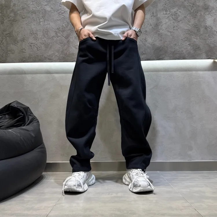 冬季男士简约加绒小直筒休闲裤潮流宽松运动百搭纯色男款休闲长裤