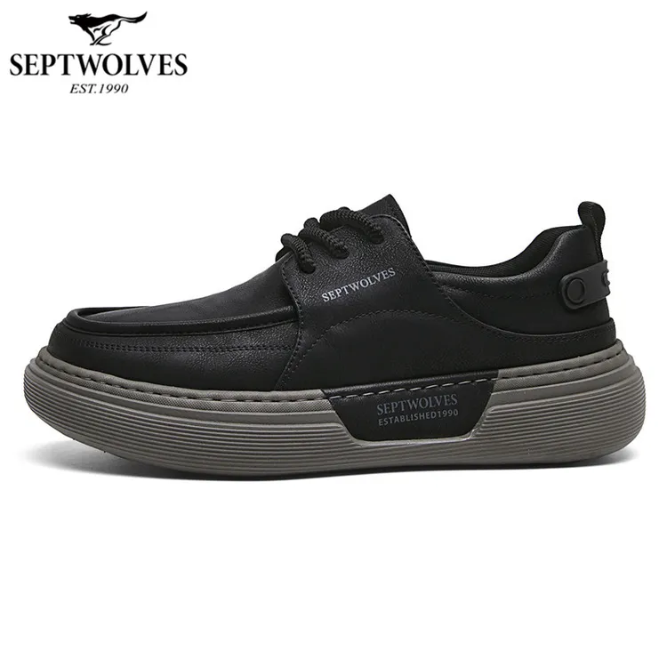七匹狼男鞋2025新款秋季商务休闲鞋黑色皮鞋男款上班通勤工装板鞋