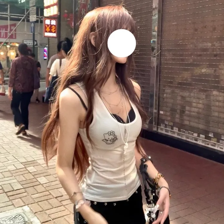 迷人辣宠 夏季新款薄款kt蕾丝拼接修身背心吊带内衣两件套装女