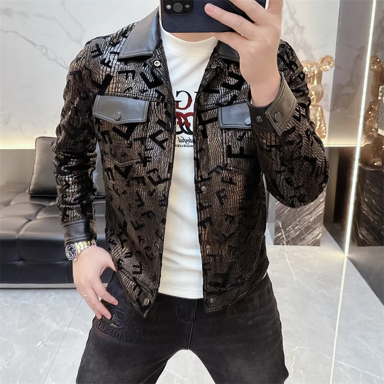 冰希轻奢.欧意潮牌男士翻领夹克高品质拼绵羊皮外套2025秋冬新款