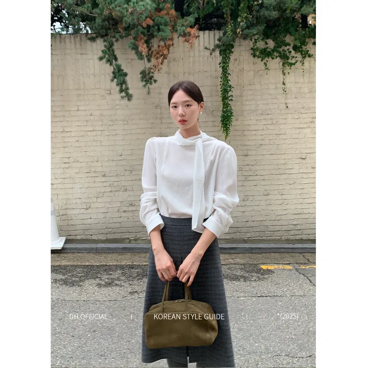 DH OFFICIAL大花【漫步香榭shirt】法式飘带领气质宽松百搭衬衫    