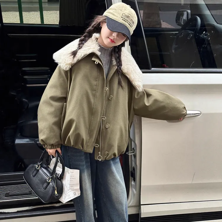 女童棉服秋冬2025新款大童冬装韩系夹棉加厚棉衣女孩冬季保暖外套