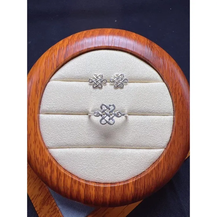 铜合金戒指 蒙古风格吉祥结文艺戒指吉祥结耳钉可调节百搭民族风