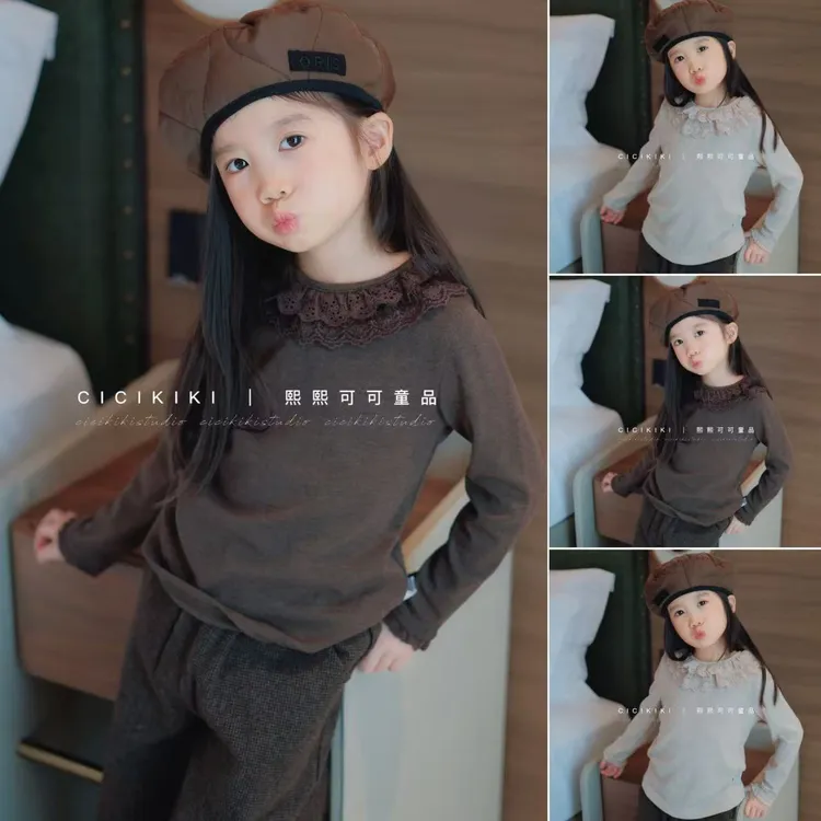 【花边领】熙熙可可2025新女童春秋法式森系蕾丝百搭打底衫DDS2507