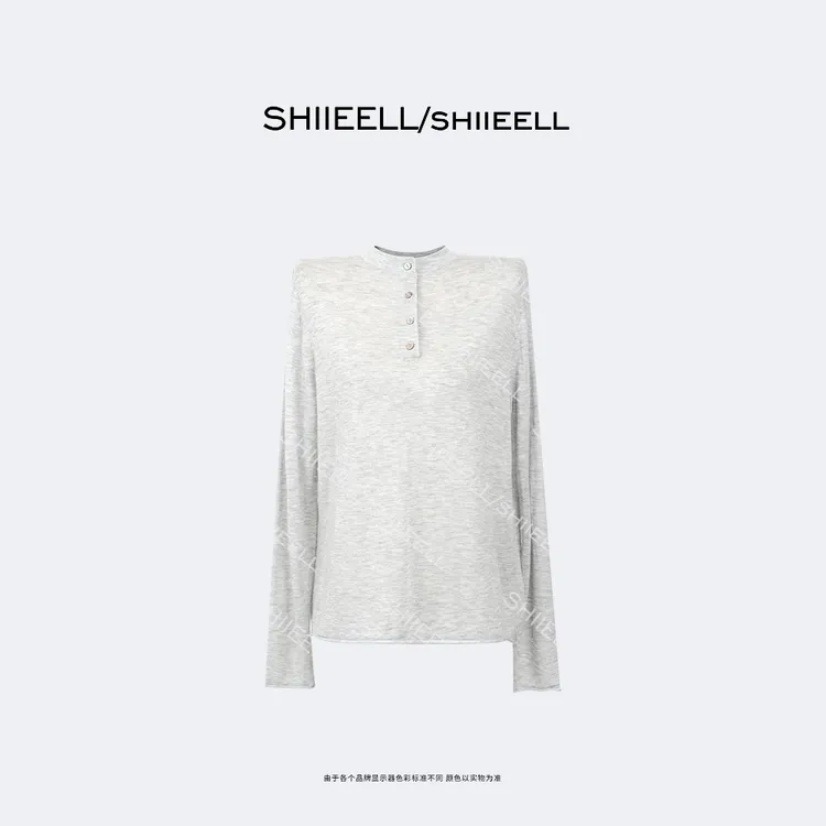 SHIIEELL【亨利衫】高智感轻柔薄透绵羊毛混纺亨利领打底毛衫ZH783