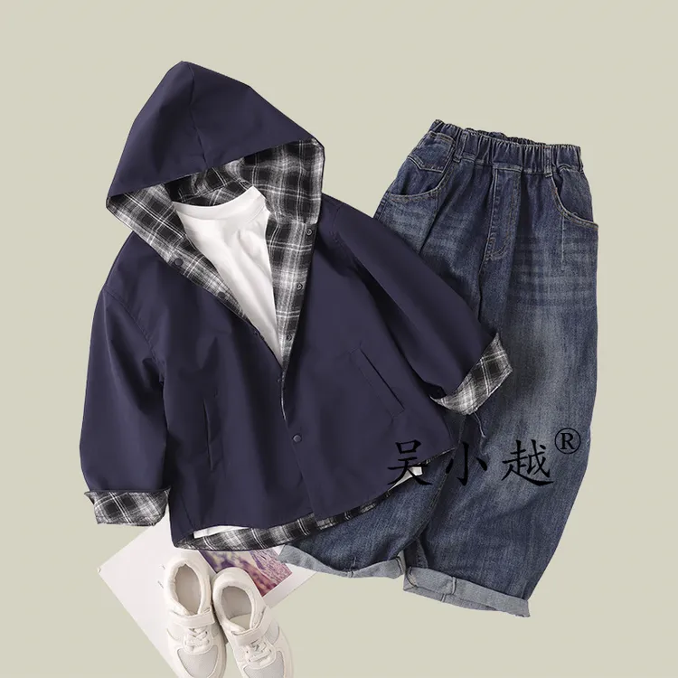 吴小越w1577男童两面穿格子外套同学痞帅男孩秋装新款秋款大童