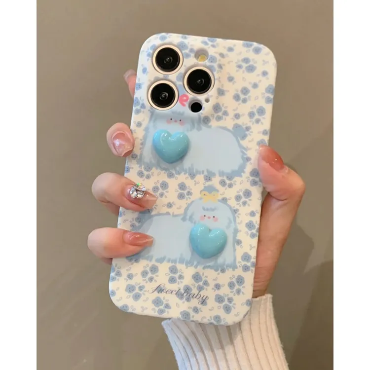 奥菲顿立体蓝爱心小狗适用iPhone16菲林手机壳华为vivo小米15oppo