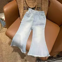 86012欧尼穿搭韩系浅蓝毛边鱼尾牛仔裤