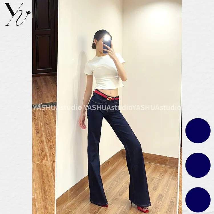 【现货】YSstudio低腰修身微喇牛仔长裤女孩喇叭裤显瘦直筒裤