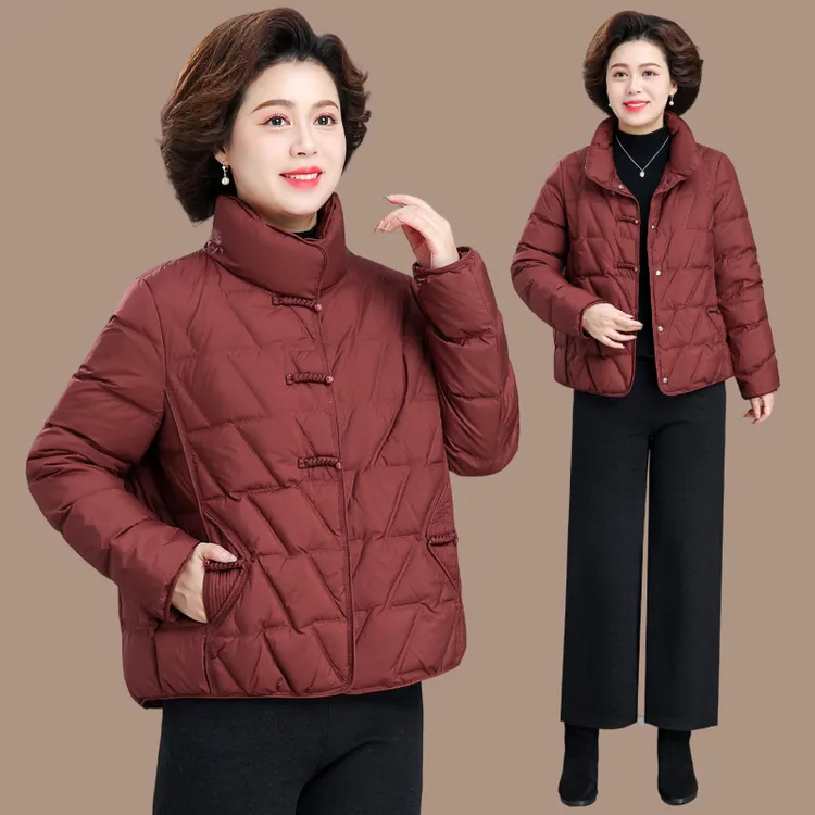 妈妈冬装2025新款棉袄羽绒棉服外套中老年女装秋冬红色棉衣