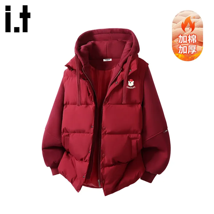 i.t:CHOCOOLATE保暖棉服外套男士秋冬新款休闲加棉防寒假两件棉衣