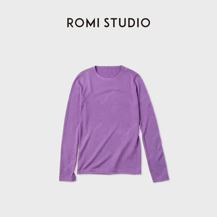 ROMI STUDIO“绝绝紫”羊毛桑蚕丝舒适轻盈套头打底毛衫 RWCWST6961