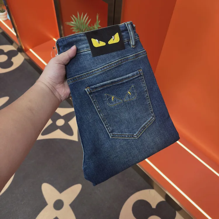 深蓝色牛仔裤男士轻奢长裤男小直筒修身弹力时尚休闲水洗百搭秋冬