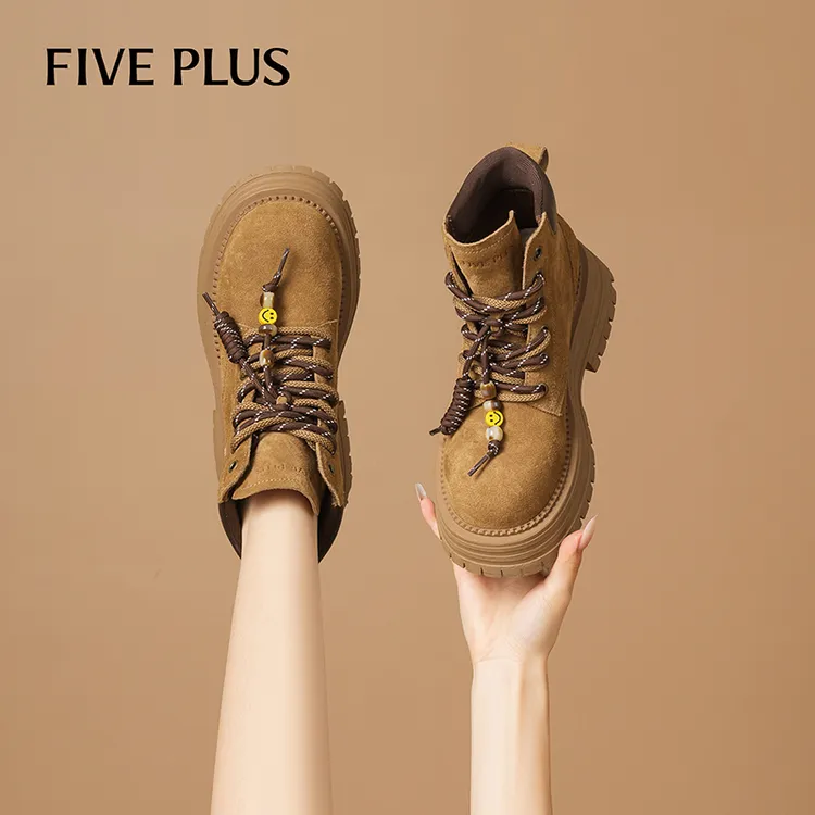 FIVE PLUS时尚马丁靴女2025年秋冬新款复古厚底增高靴短靴子