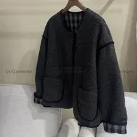 DY【两面穿～小香】 定制面料！双面穿格子韩系气质毛呢毛绒外套