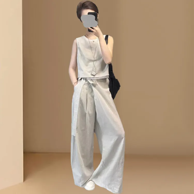 韩国2025新款夏季时尚百搭宽松显瘦无袖背心气质休闲裤两件套女