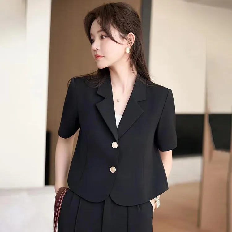 小个子西装外套女2025新款夏装短袖通勤单件高级感短款西服外套