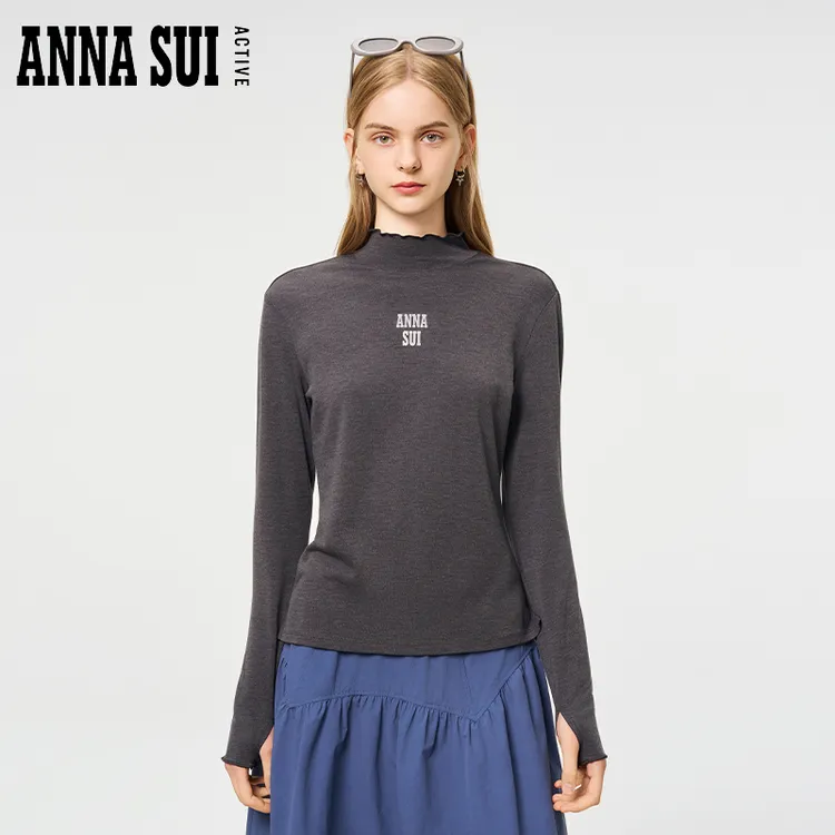 ANNA SUI安娜苏运动 起司绒半高花边领长袖T恤25305256A