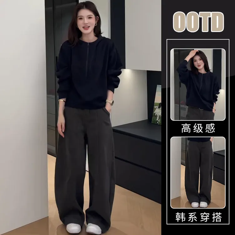 网红炸街套装女秋冬季新款韩版气质宽松减龄上衣高腰休闲裤两件套