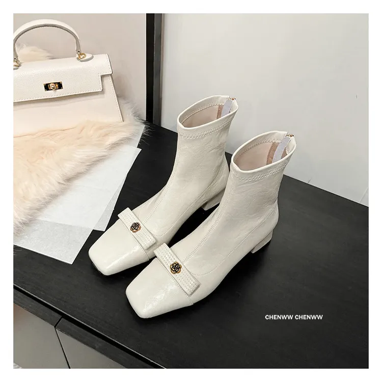 【CHENWW】韩系精致甜美风 弹力瘦瘦靴显瘦显高挑秋冬加绒弹力靴女