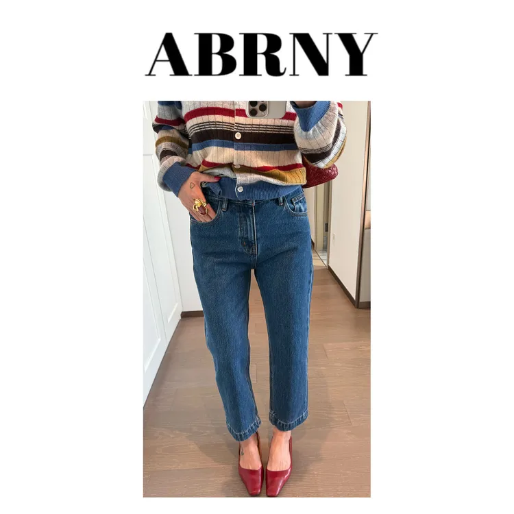 许小黑【复古蛋卷】中高腰无弹复古蓝百搭九分蛋卷牛仔裤85828