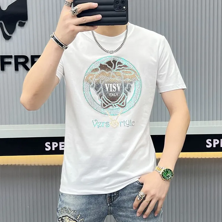 2025夏季轻奢男装欧货短袖男士新款高端潮流时尚印花圆领半袖T恤