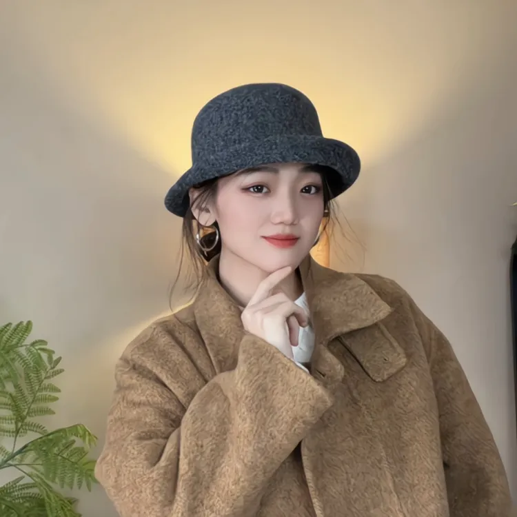 秋冬季百搭高级卷边渔夫帽女法式帽子优雅气质显脸小大头围小礼帽