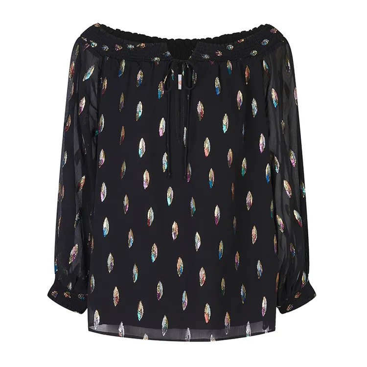 CHLOE蔻依SEEBYCHLOE女士丝质全身印花大领口休闲长袖上衣套头衫