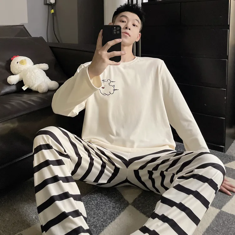 德绒保暖睡衣男款秋冬季休闲宽松大码家居服男士